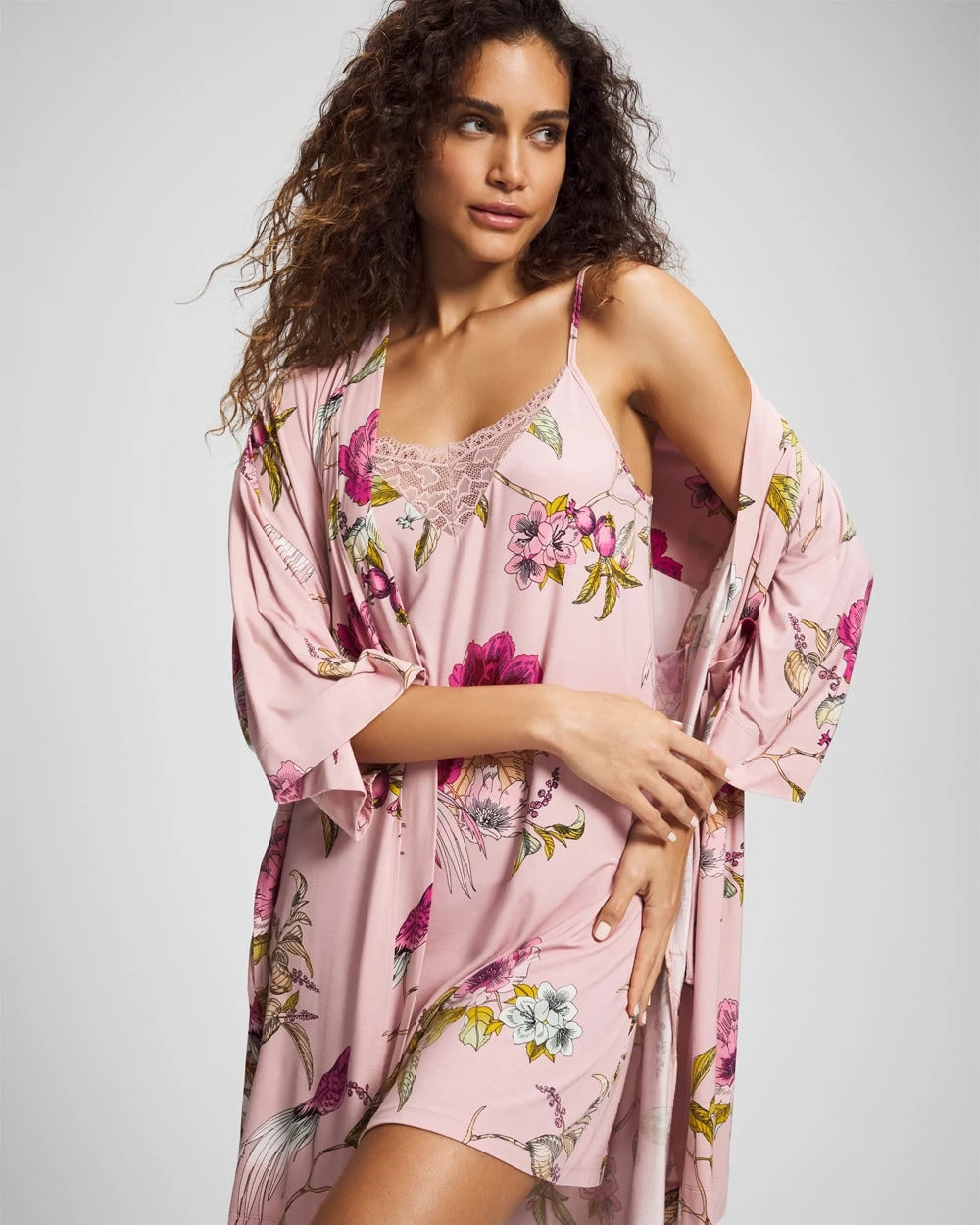 Kimono Short Robe - FEATHERED FANCY PINK | Soma Women