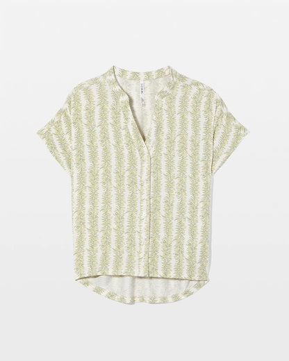 Mandarin Collar Short Sleeve Pajama Top - CHILL STRIPE CHAMPAGNE | Soma Women