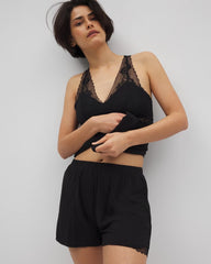 Lace Trim Pajama Shorts - BLACK | Soma Women