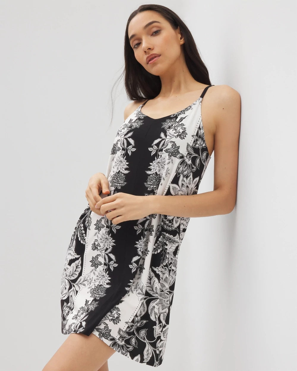 Flyaway Chemise - STAMPED FLORAL SCARF BLK | Soma Women