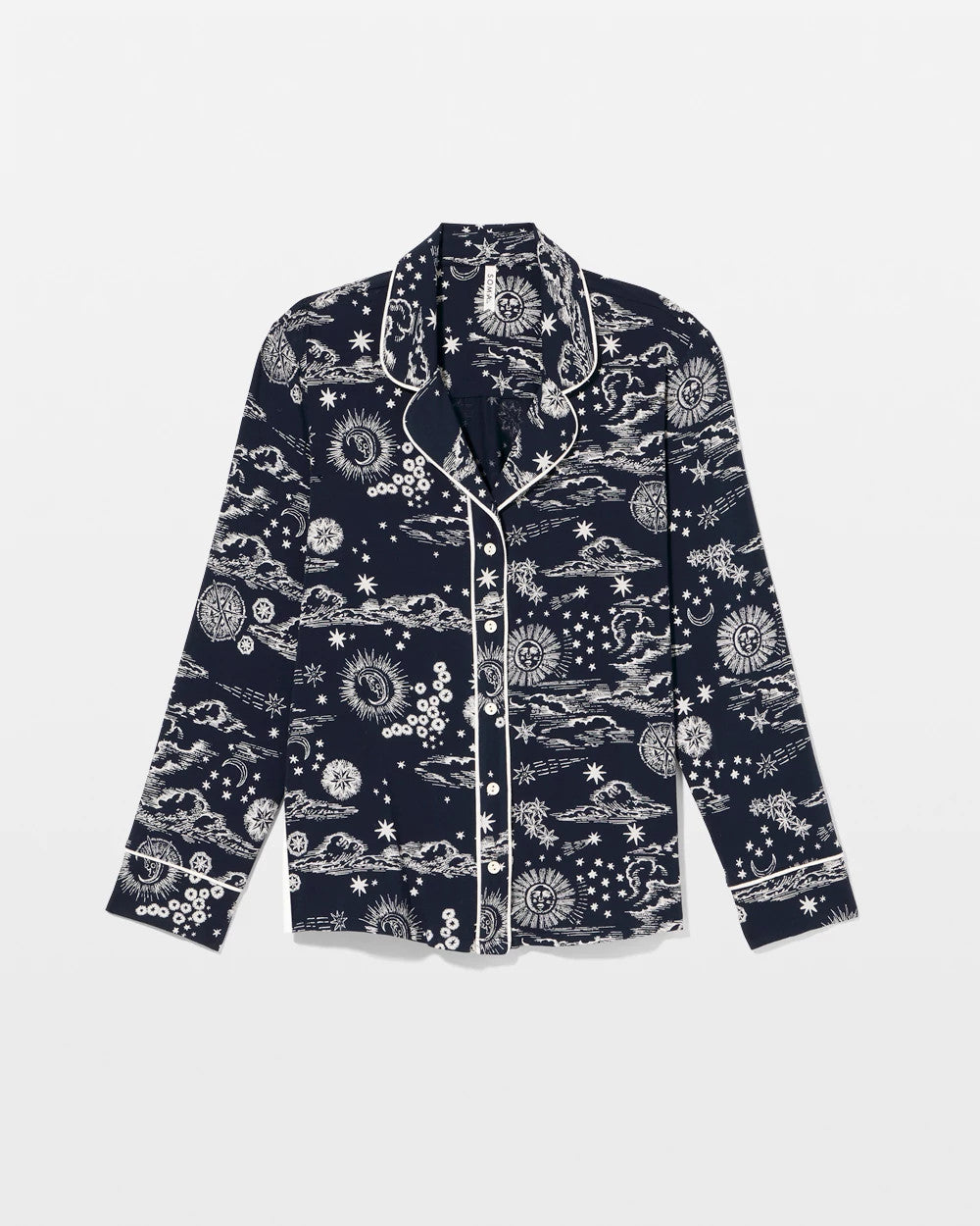 Cool Nights Long Sleeve Notch Collar with Piped Placket Pajama Top - COSMIC BALLET NAVY | Soma Women