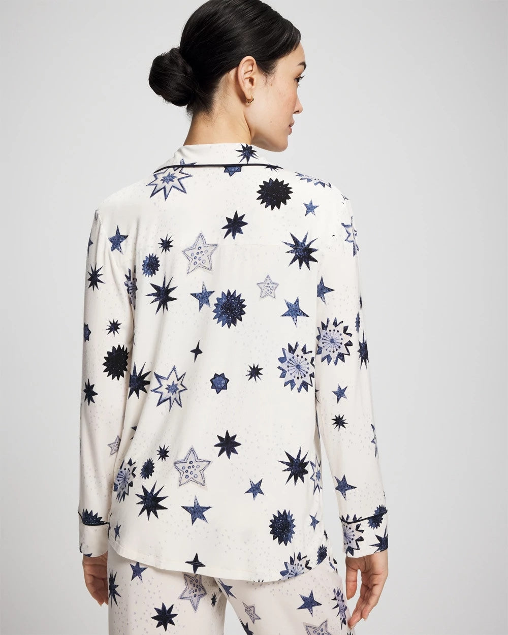 Cool Nights Long Sleeve Notch Collar with Piped Placket Pajama Top - CELESTIAL CHARMS CHAMP | Soma Women