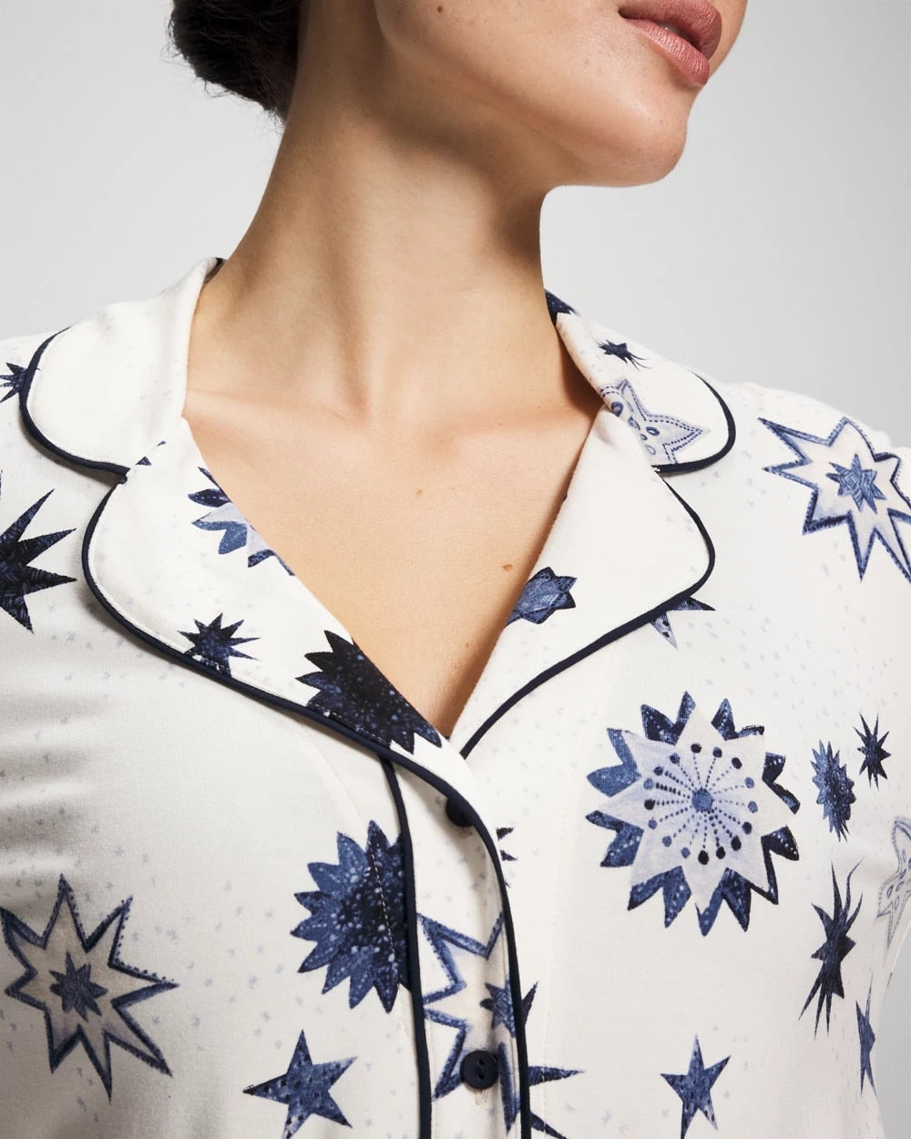 Cool Nights Long Sleeve Notch Collar with Piped Placket Pajama Top - CELESTIAL CHARMS CHAMP | Soma Women