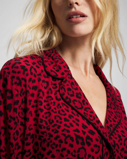 Cool Nights Long Sleeve Notch Collar with Piped Placket Pajama Top - FELINE PAINT THE TOWN RED | Soma Women