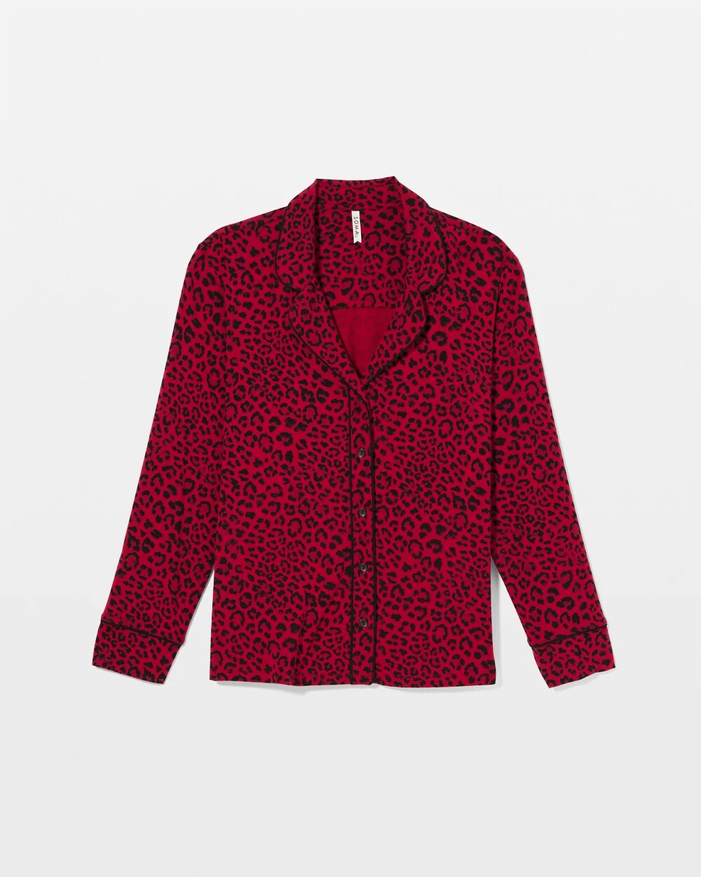 Cool Nights Long Sleeve Notch Collar with Piped Placket Pajama Top - FELINE PAINT THE TOWN RED | Soma Women