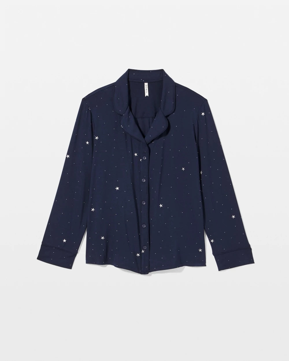 Cool Nights Long Sleeve Notch Collar with Piped Placket Pajama Top - SILVER DEW DROP/NAVY | Soma Women