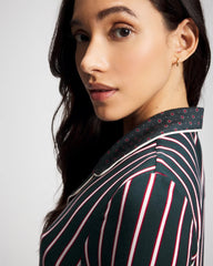 Cool Nights Long Sleeve Notch Collar with Piped Placket Pajama Top - MIDNIGHT STRIPE GREEN JOL | Soma Women