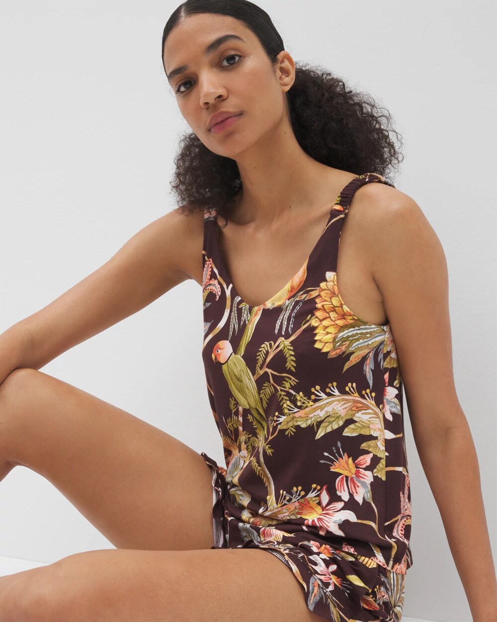 Shirred Strap Pajama Tank - PARROT-DISO PLUME G PLUM | Soma Women