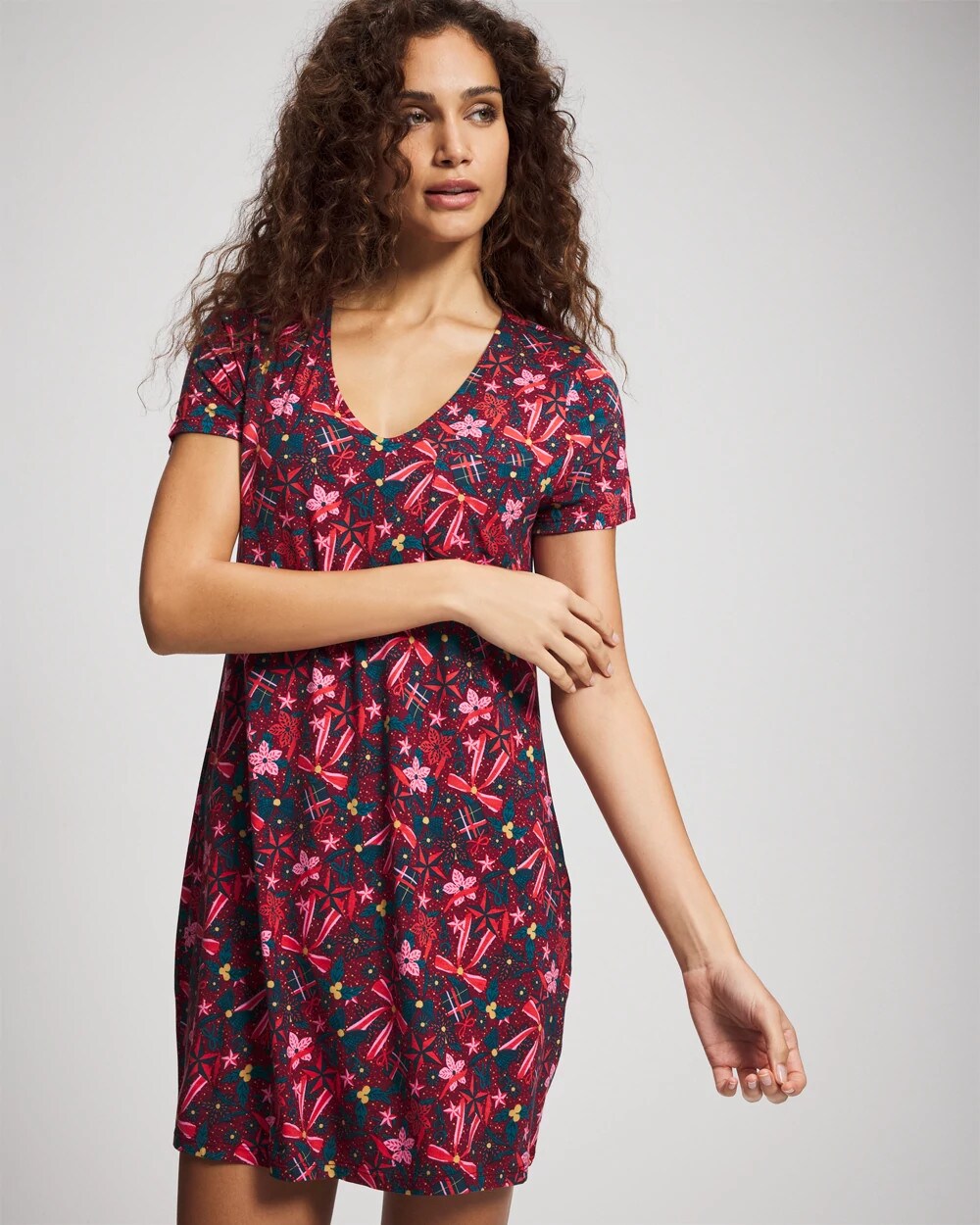 Short Sleeve Sleepshirt - HOLLY JOLLY RED VELVET | Soma Women
