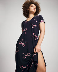 Short Sleeve Long Sleepshirt - BELOVED BOWS GRAND NAVY | Soma Women