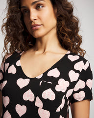 Short Sleeve Long Sleepshirt - MANDALA HEARTS BLACK | Soma Women