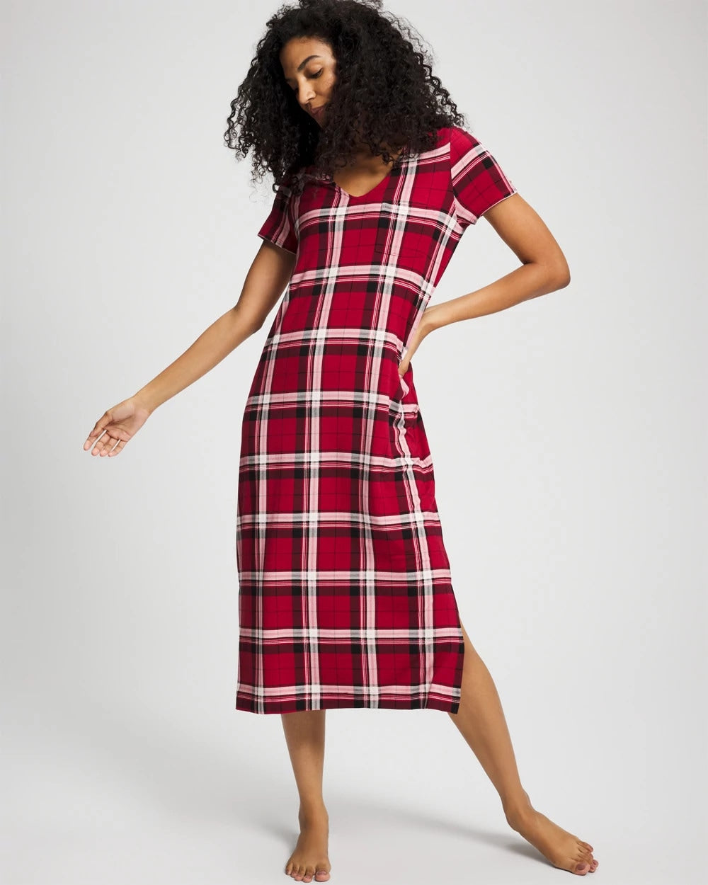 Short Sleeve Long Sleepshirt - PERFECT PLAID RED | Soma Women