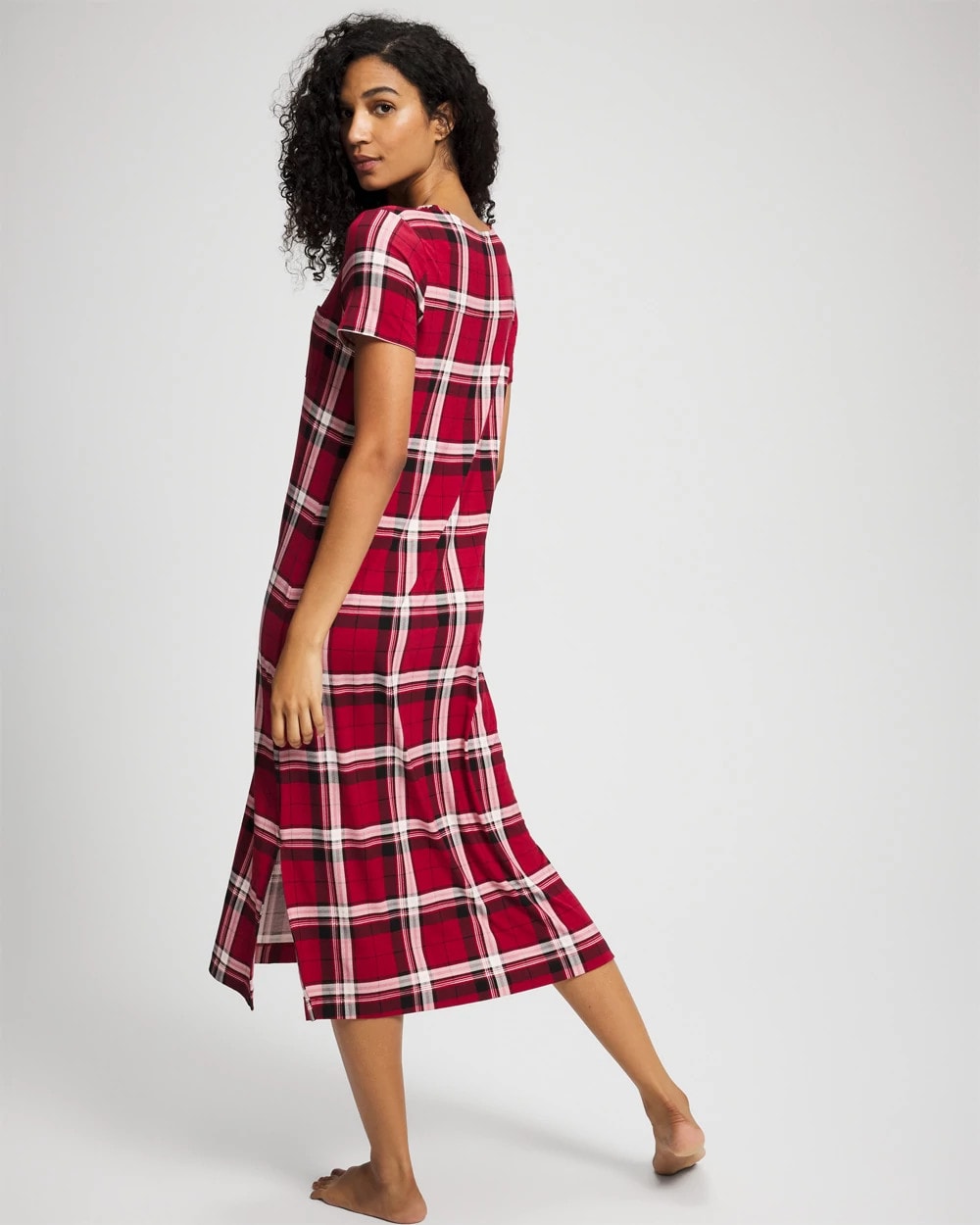 Short Sleeve Long Sleepshirt - PERFECT PLAID RED | Soma Women