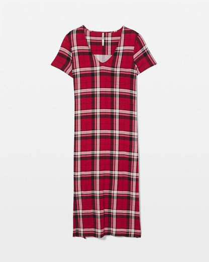 Short Sleeve Long Sleepshirt - PERFECT PLAID RED | Soma Women