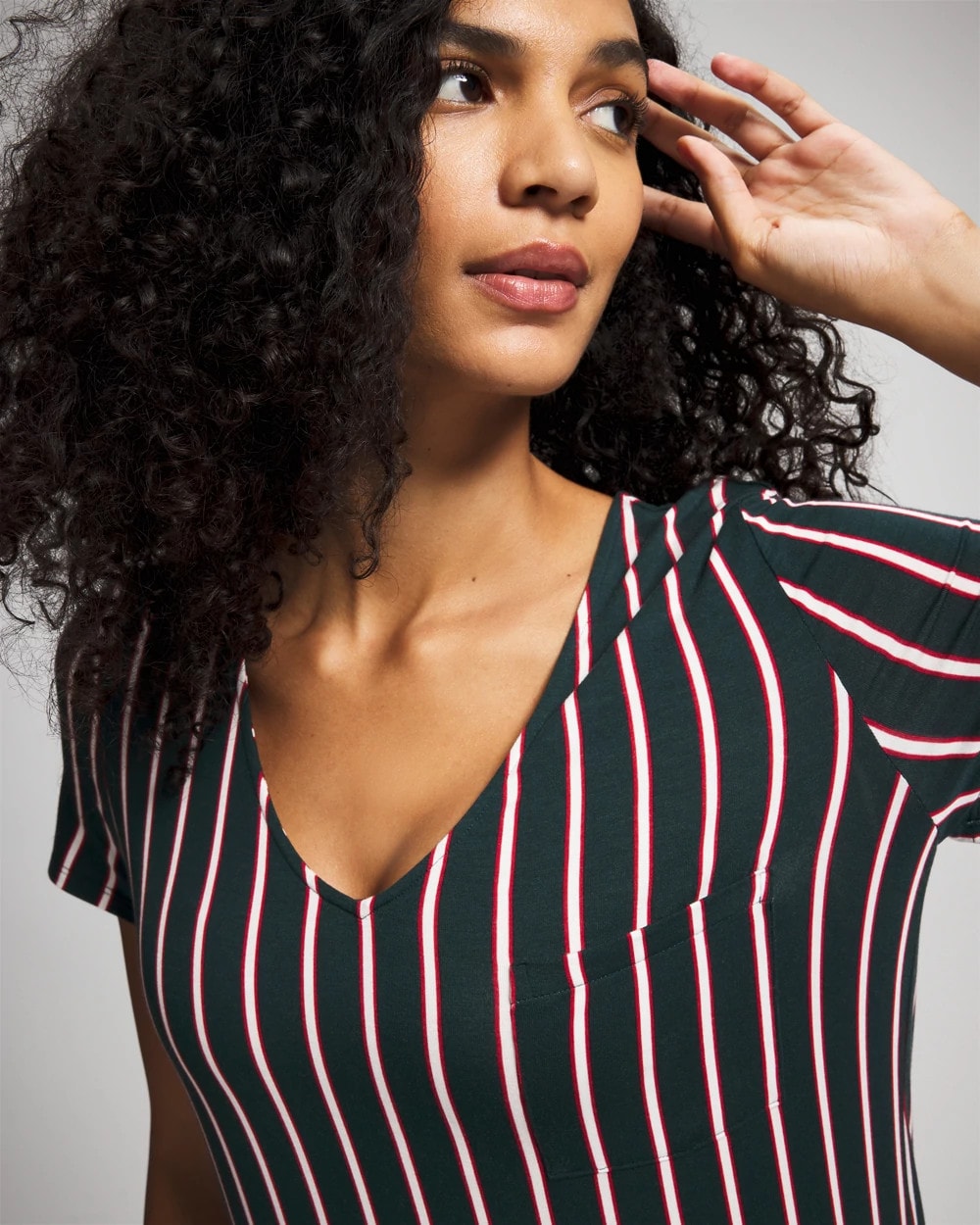 Short Sleeve Long Sleepshirt - MIDNIGHT STRIPE GREEN JOL | Soma Women