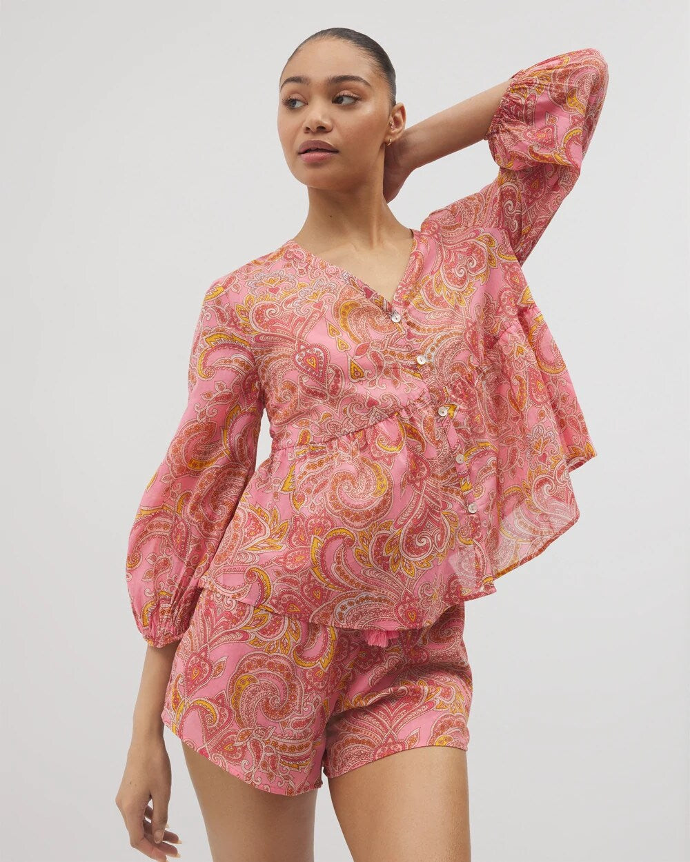 Cotton Voile Long Sleeve Pajama Top - SHOW OFF PAISLEY P GUAVA | Soma Women