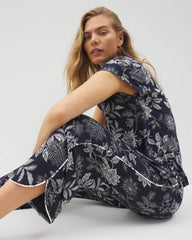 Piped Crop Pajama Pants - MEANDERING GARDEN NAVY | Soma Women