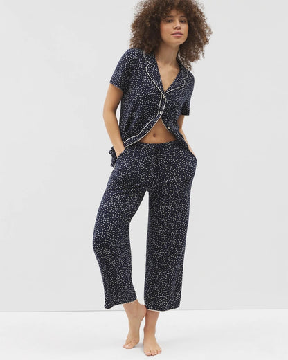 Piped Crop Pajama Pants - DOT OBSESSED NAVY | Soma Women