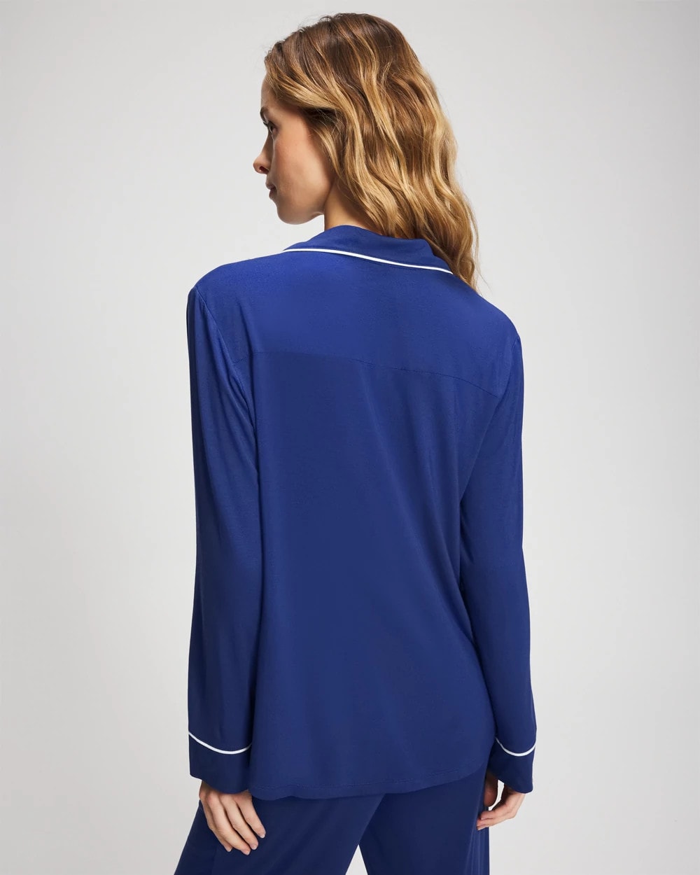 Long Sleeve Notch Collar w/ Piped Placket Pajama Top - MAJESTY BLUE | Soma Women