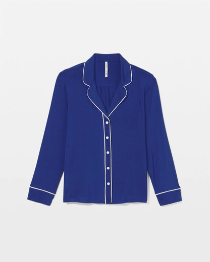 Long Sleeve Notch Collar w/ Piped Placket Pajama Top - MAJESTY BLUE | Soma Women
