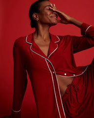 Long Sleeve Notch Collar w/ Piped Placket Pajama Top - PAINT THE TOWN RED | Soma Women