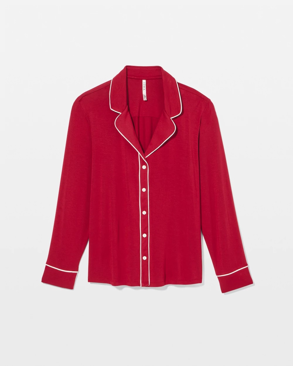 Long Sleeve Notch Collar w/ Piped Placket Pajama Top - PAINT THE TOWN RED | Soma Women