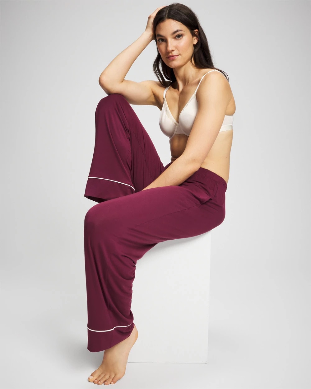 Solid Piped Pajama Pant - VELVET PLUM | Soma Women