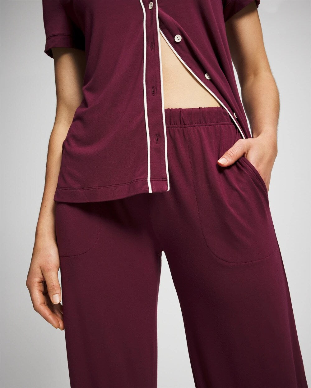 Solid Piped Pajama Pant - VELVET PLUM | Soma Women