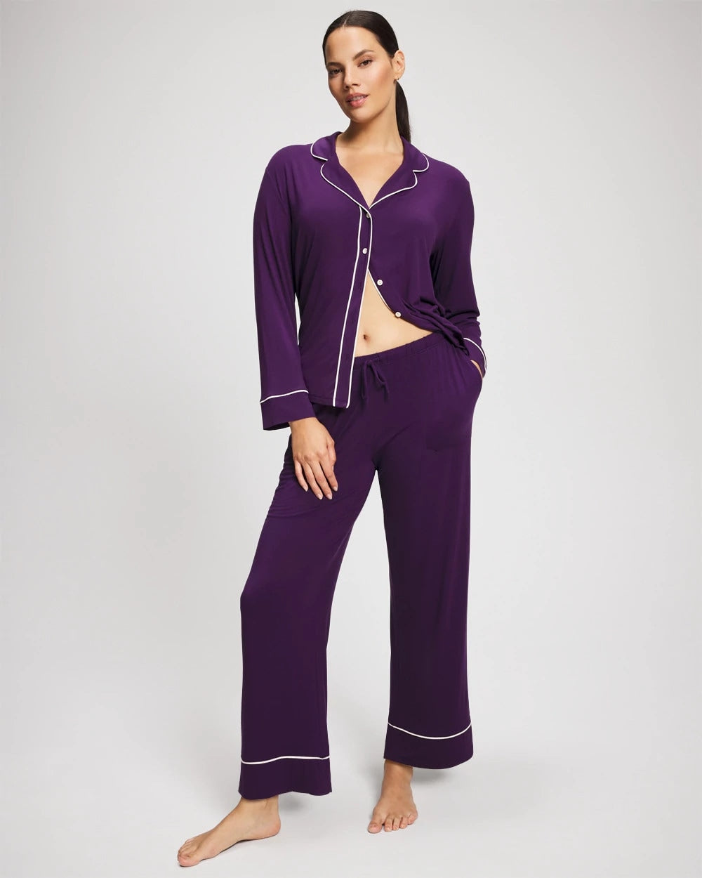 Solid Piped Pajama Pant - BLACKBERRY | Soma Women