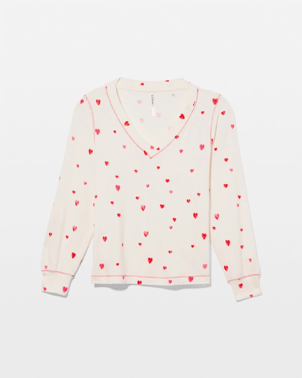 Long-Sleeve V-Neck Pajama Top - FLOATING HEARTS CHAMPAGNE | Soma Women