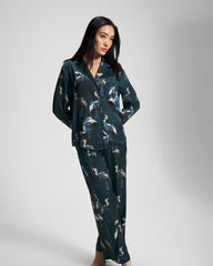 Long Sleeve Notch Collar Pajama Top - MIDNIGHT CRANES BLUE | Soma Women