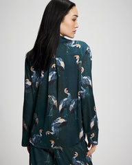 Long Sleeve Notch Collar Pajama Top - MIDNIGHT CRANES BLUE | Soma Women