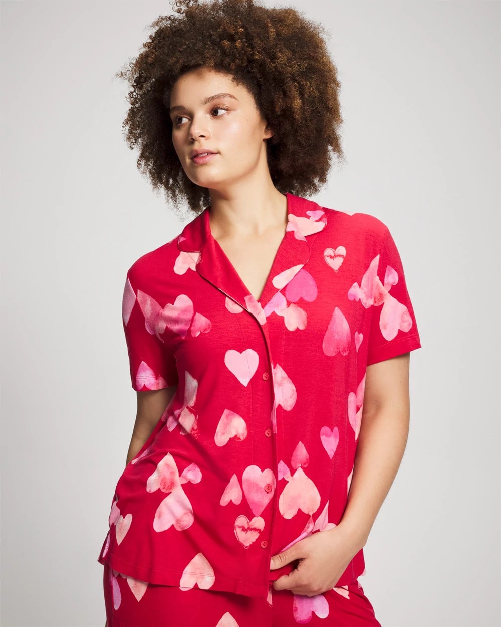 Short Sleeve Notch Collar Pajama Top - WHOLE LOTTA LOVE RED | Soma Women