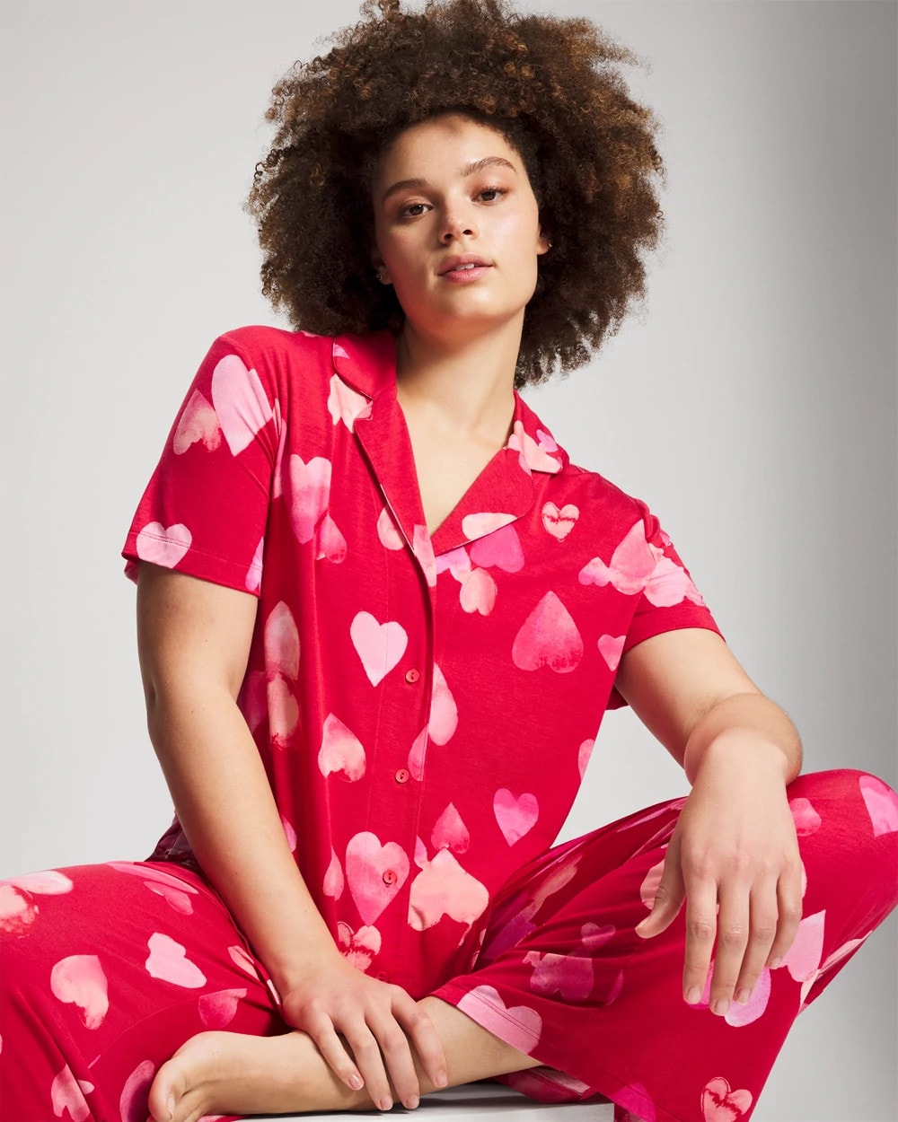 Short Sleeve Notch Collar Pajama Top - WHOLE LOTTA LOVE RED | Soma Women