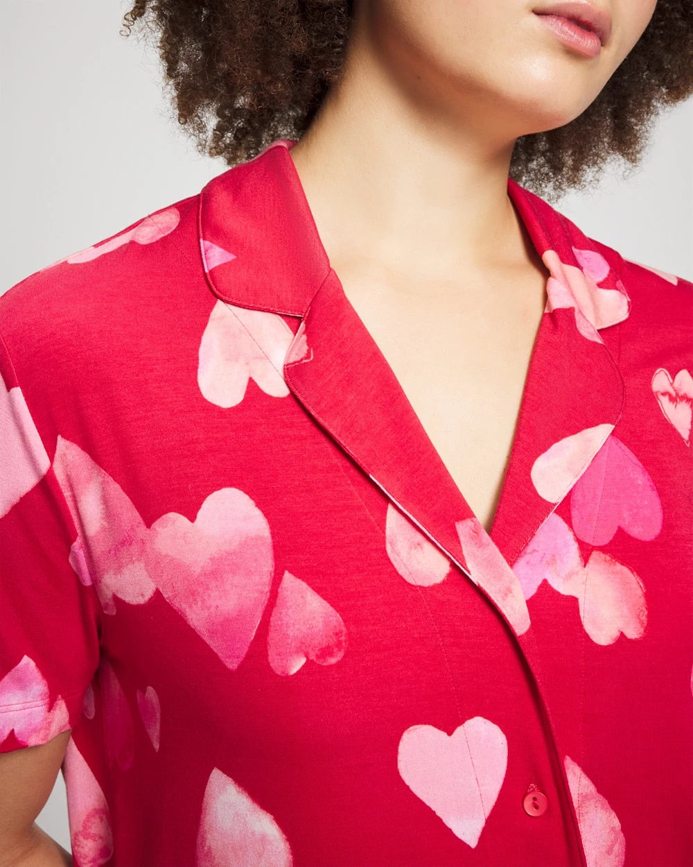 Short Sleeve Notch Collar Pajama Top - WHOLE LOTTA LOVE RED | Soma Women