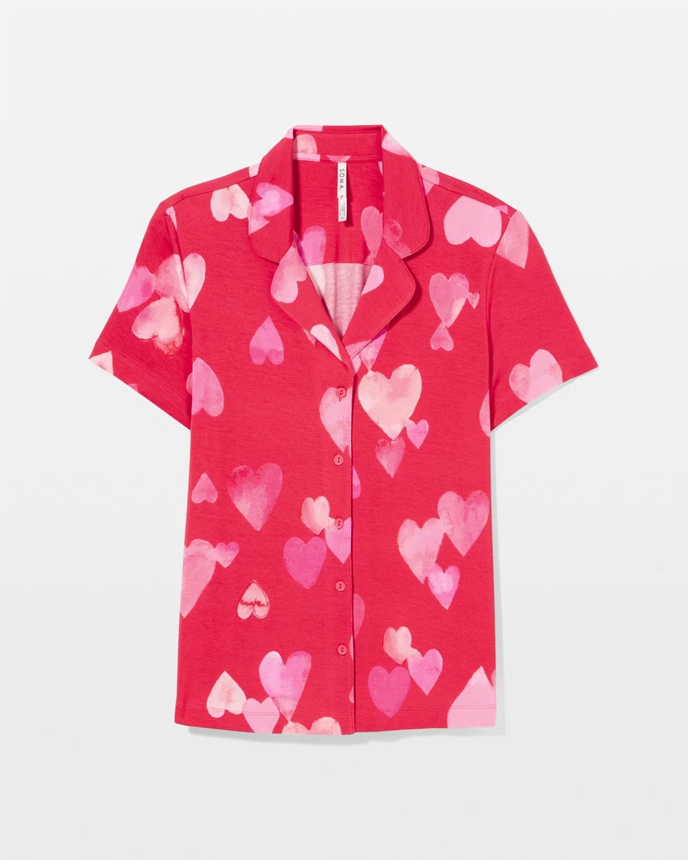 Short Sleeve Notch Collar Pajama Top - WHOLE LOTTA LOVE RED | Soma Women