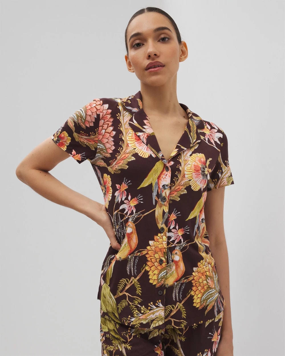 Short Sleeve Notch Collar Pajama Top - PARROT-DISO PLUME G PLUM | Soma Women