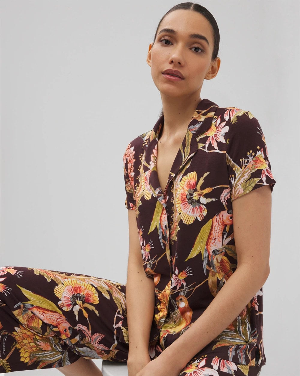 Short Sleeve Notch Collar Pajama Top - PARROT-DISO PLUME G PLUM | Soma Women