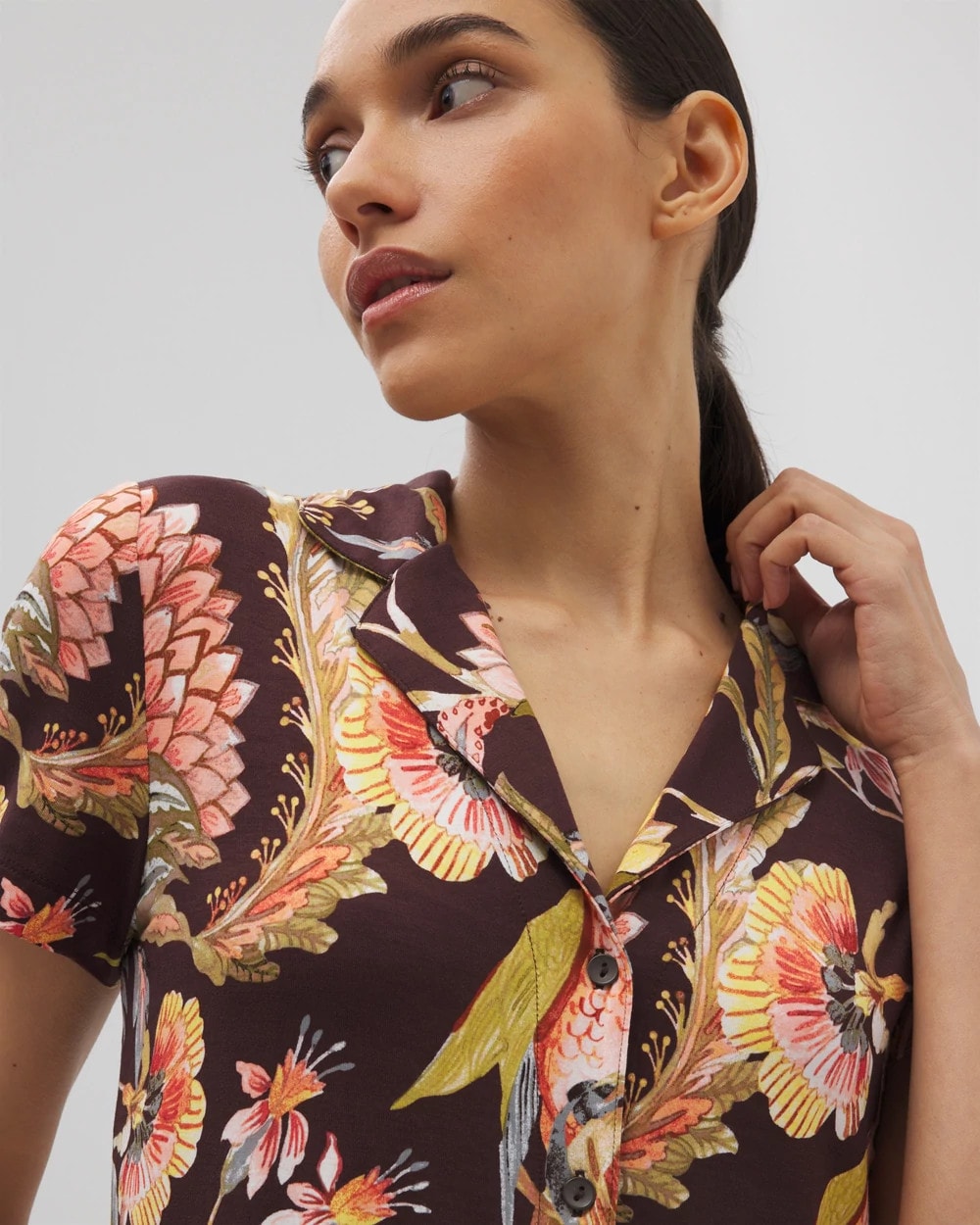 Short Sleeve Notch Collar Pajama Top - PARROT-DISO PLUME G PLUM | Soma Women