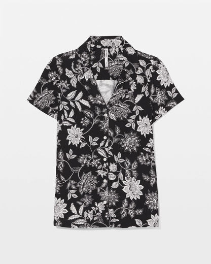 Short Sleeve Notch Collar Pajama Top - MEANDERING GARDEN BLACK | Soma Women