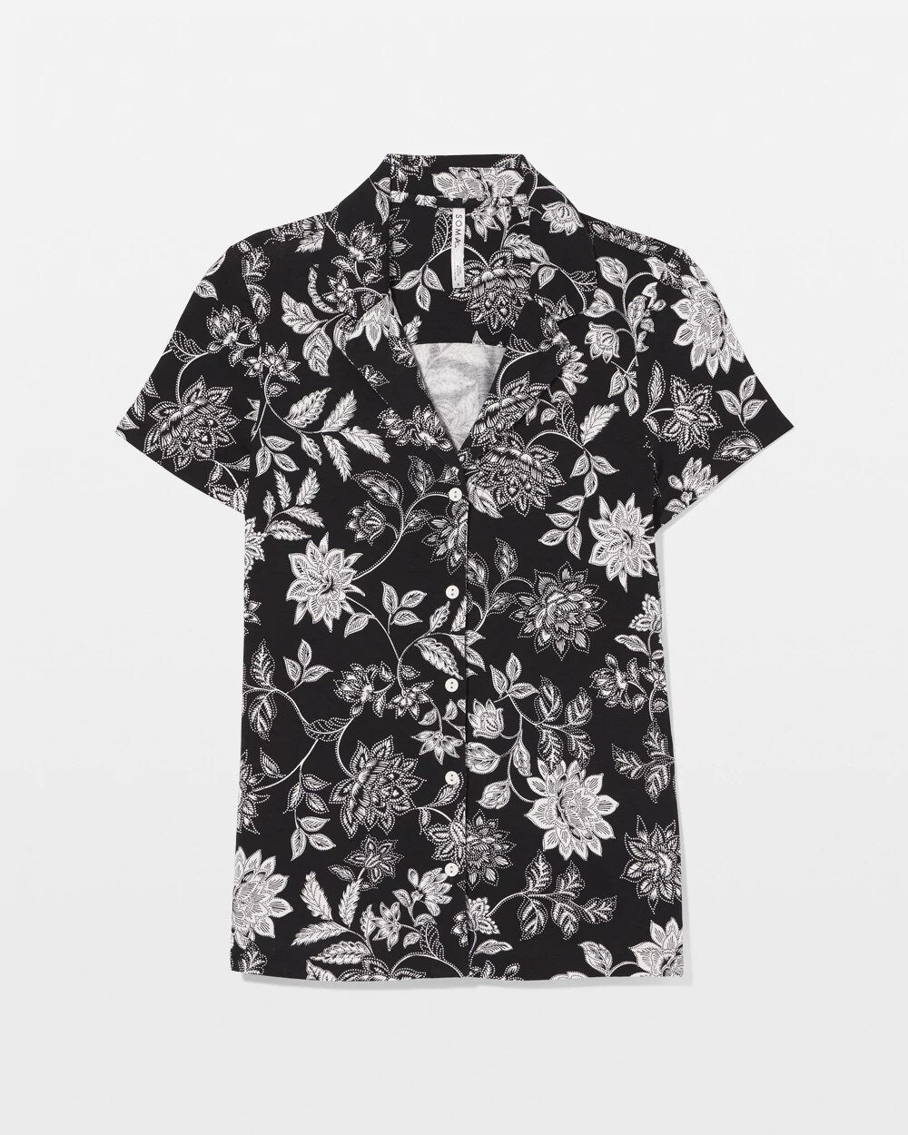 Short Sleeve Notch Collar Pajama Top - MEANDERING GARDEN BLACK | Soma Women