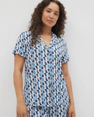 Short Sleeve Notch Collar Pajama Top - PRISM GEO MID NAVY | Soma Women
