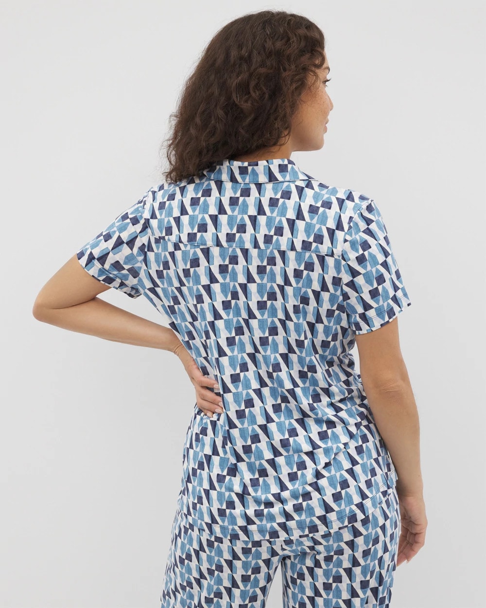 Short Sleeve Notch Collar Pajama Top - PRISM GEO MID NAVY | Soma Women