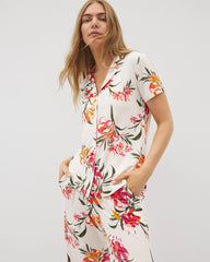 Short Sleeve Notch Collar Pajama Top - LE TIGRE FLORA CHAMPAGNE | Soma Women