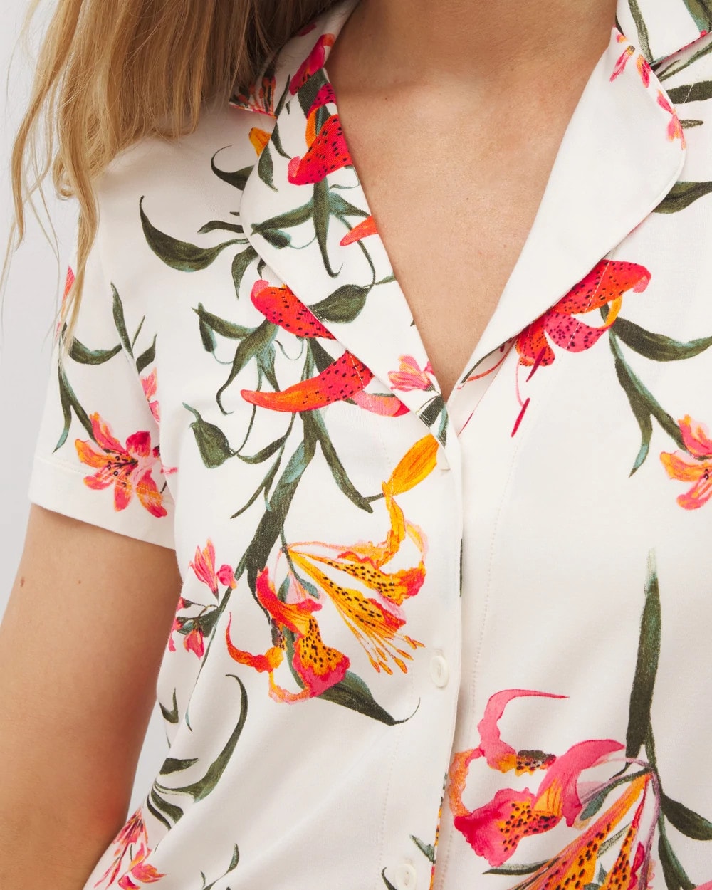 Short Sleeve Notch Collar Pajama Top - LE TIGRE FLORA CHAMPAGNE | Soma Women