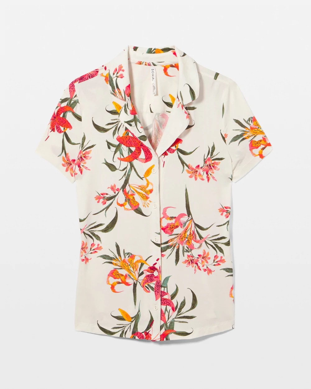 Short Sleeve Notch Collar Pajama Top - LE TIGRE FLORA CHAMPAGNE | Soma Women