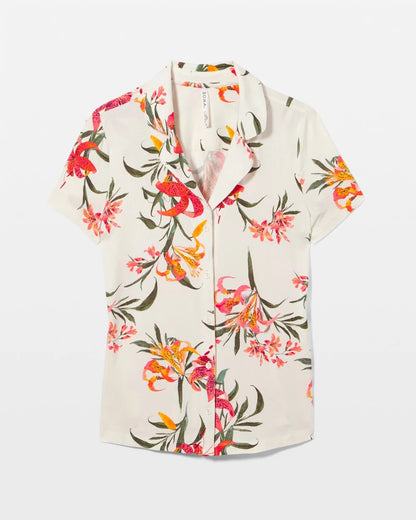 Short Sleeve Notch Collar Pajama Top - LE TIGRE FLORA CHAMPAGNE | Soma Women