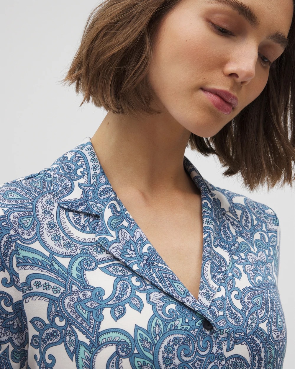 Short Sleeve Notch Collar Pajama Top - SHOW OFF PAISLEY COCONUT | Soma Women