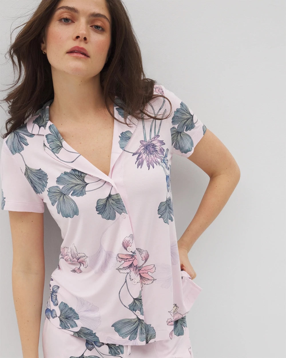 Short Sleeve Notch Collar Pajama Top - FLORAL HAVEN SUGAR COATED | Soma Women