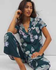 Short Sleeve Notch Collar Pajama Top - HAVEN BOTANICAL DARK SEA | Soma Women